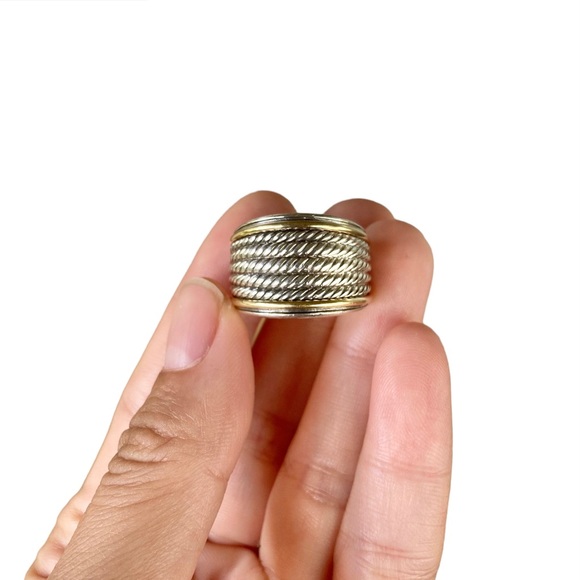 RARE David Yurman Origami Wide Cable Band Ring Sterling Silver & 18K Gold size 7 - Picture 3 of 8
